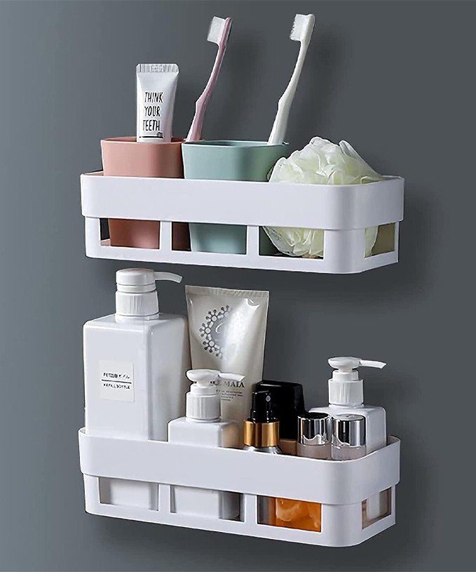 SANTINA 2 pc self adhesive Kitchen and Bathroom shelves Wall Organizer