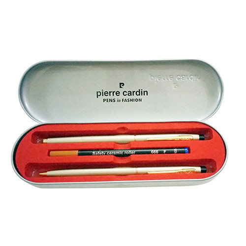 PIERRE CARDIN KRISS SATIN NICKLE ROLLER PEN AND BALL PEN