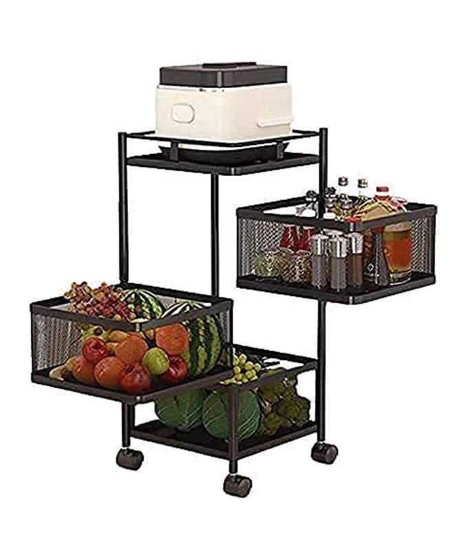 Kitchen Rotating Trolley portable strong rack square Design Fruits and Vegetables